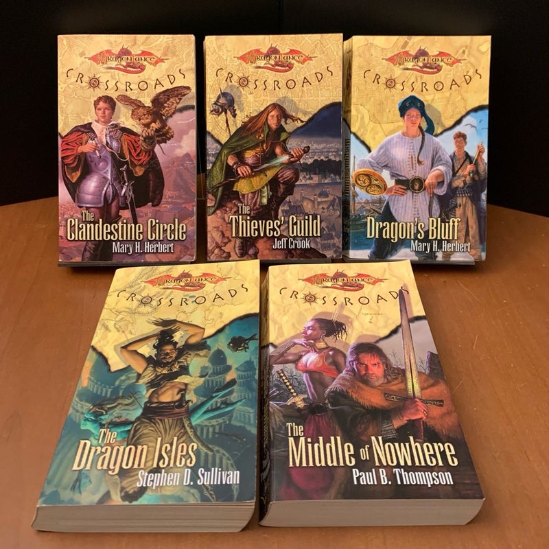 DragonLance: Complete Crossroads Series 1-5 Set: The Clandestine Circle, The Thieves’ Guild, Dragon’s Bluff, The Dragon Isles, The Middle of Nowhere, All First Edition First Printing
