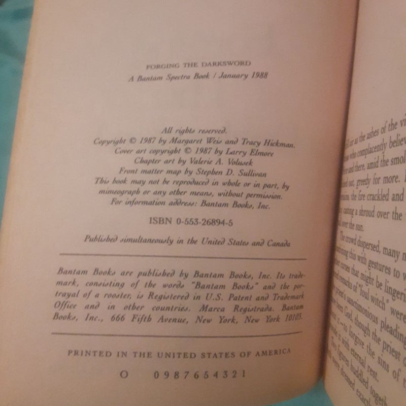The Darksword Trilogy book Set by Margaret Weis, Forging the darksword , Doom of the dark sword, Triumph of the darksword, all 1st Editions