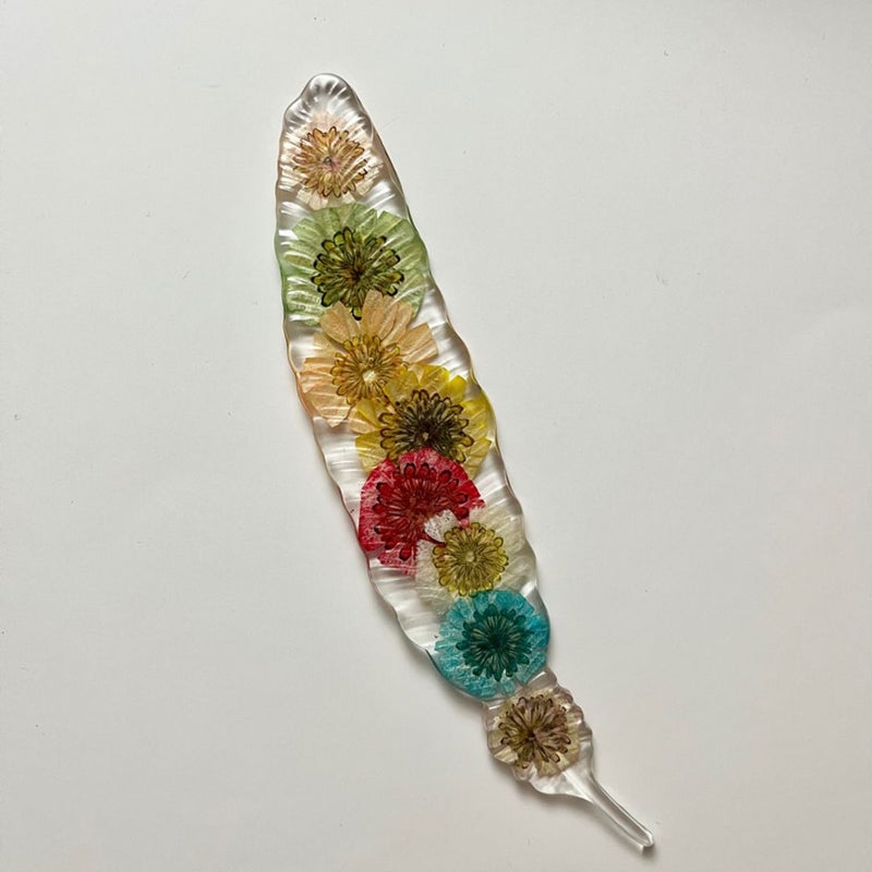 Resin Feather Bookmark with Dried Flowers