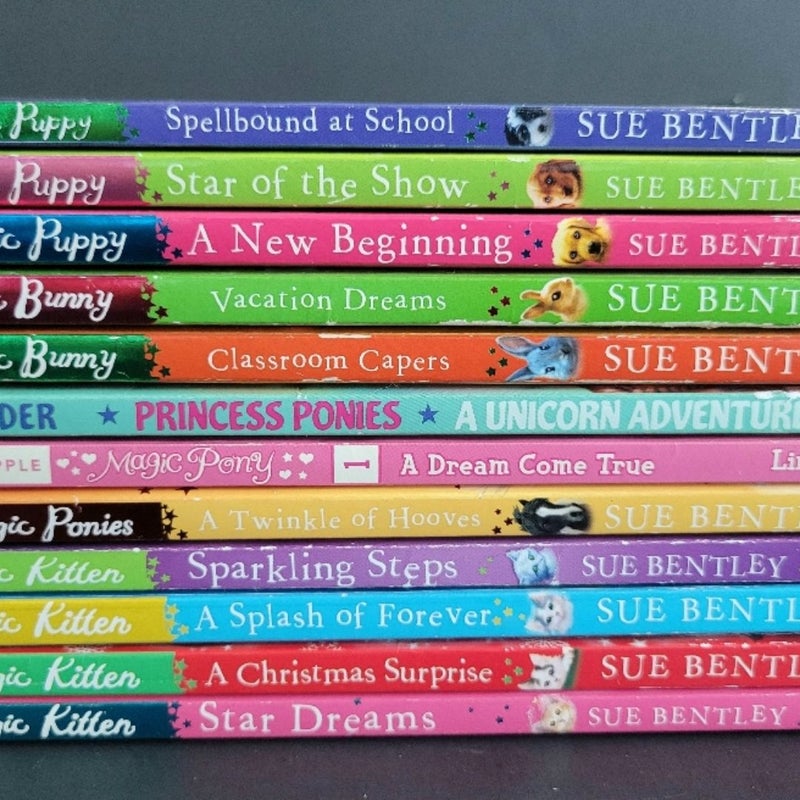 MAGIC PUPPY PONY BUNNY KITTEN VINTAGE LOT SCHOLASTIC BOOKS SUE BENTLEY WITH POSTER