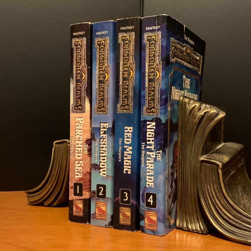 Vintage First Edition Forgotten Realms: Harpers Series 1-4: The Parched Sea, Elfshadow, Red Magic, Night Parade