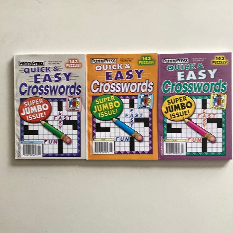 Lot of 3 Penny Press Quick & Easy Crossword Puzzle Books