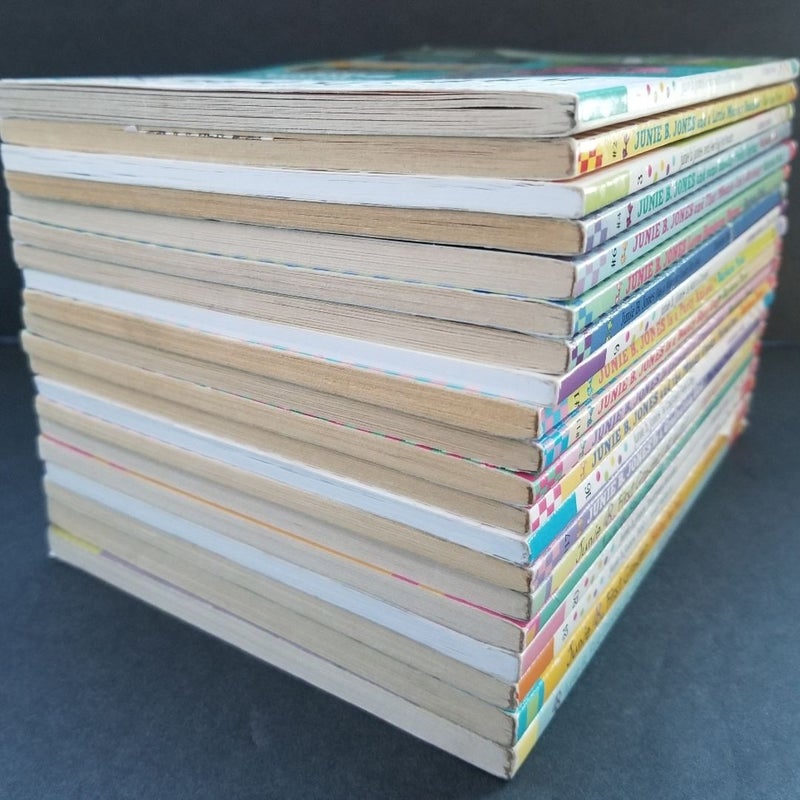 ALMOST COMPLETE SET OF 20 SCHOLASTIC JUNIE B. JONES BOOKS W/STICKERS & FOIL COVERS