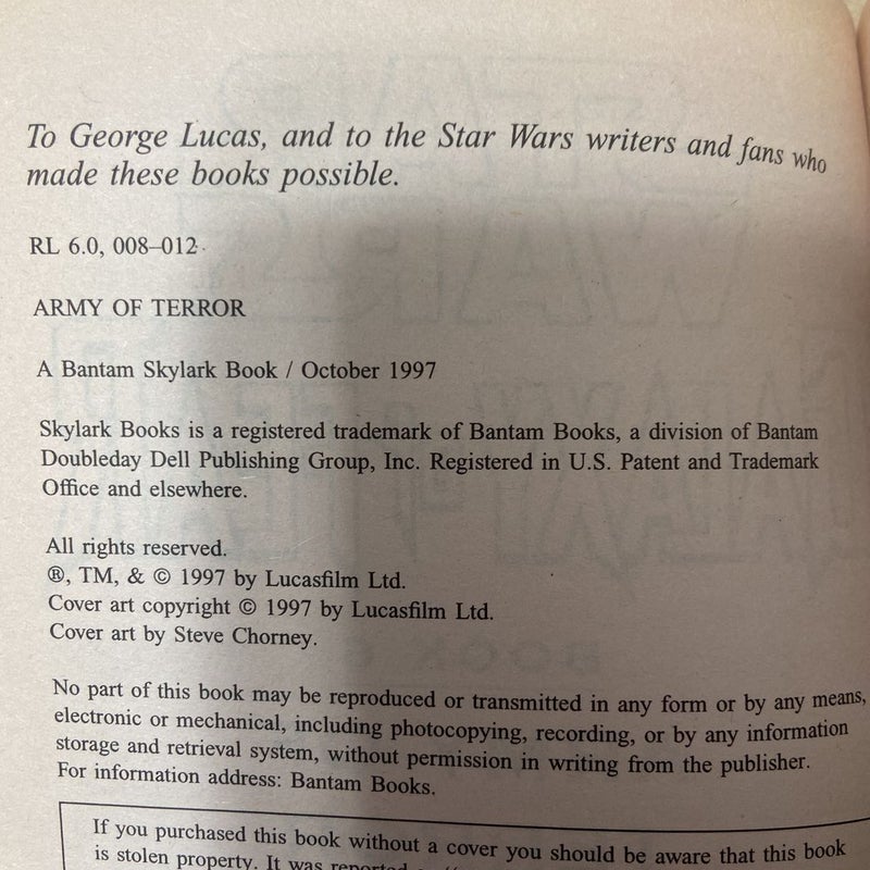 Star Wars Galaxy of Fear: Army of Terror (First Edition First Printing)