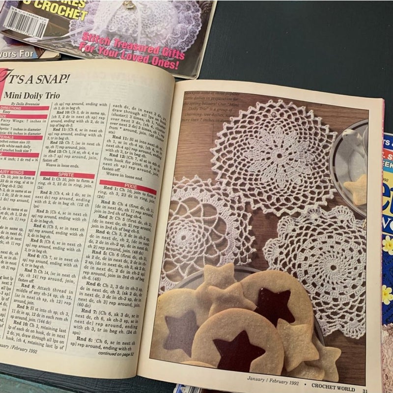 6 Vintage Crochet World Magazines from 1992