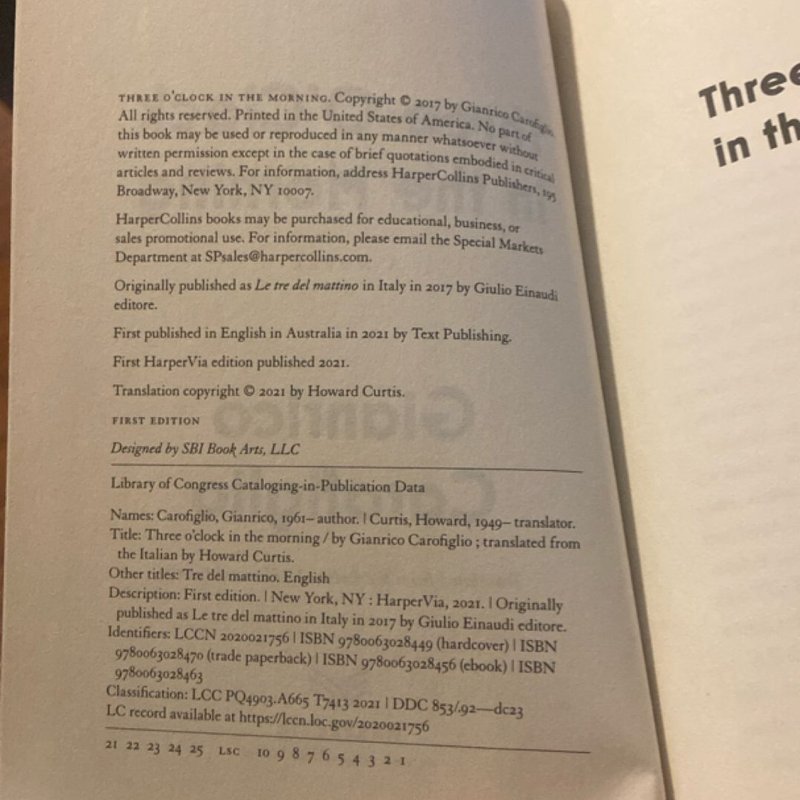 Three o'Clock in the Morning (first edition)