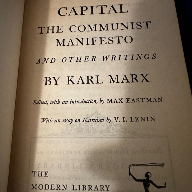 Capital, The Communist Manifesto & Other Writings by Marx Modern Library HC 1932