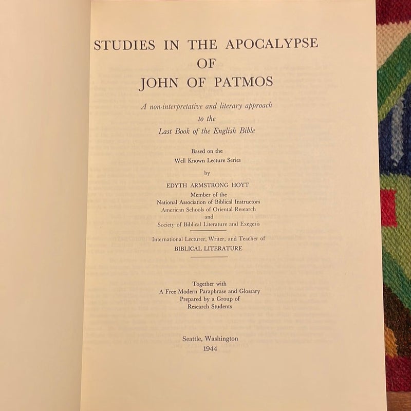 Studies in the Apocalypse of John of Patmos