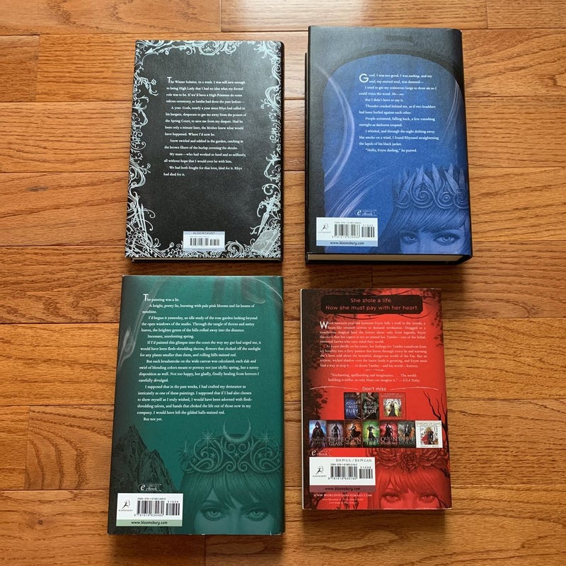 A Court of Thorns and Roses series original covers (three hardcover, 1 paperback)