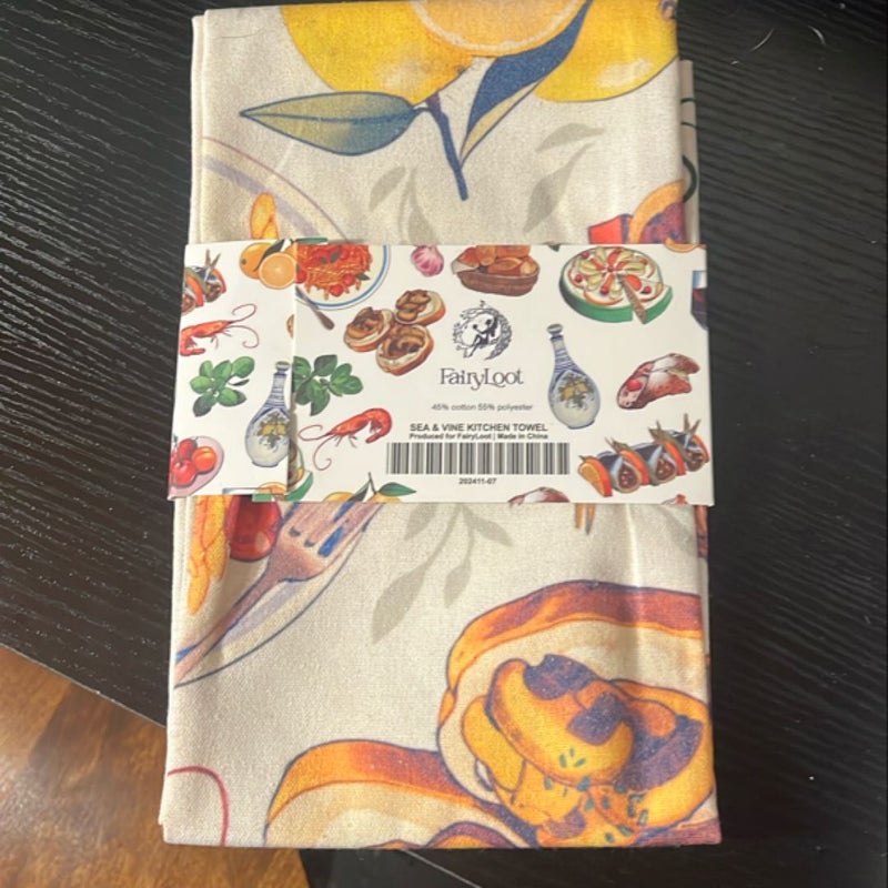 Sea and vine kitchen towel produced for fairy loot