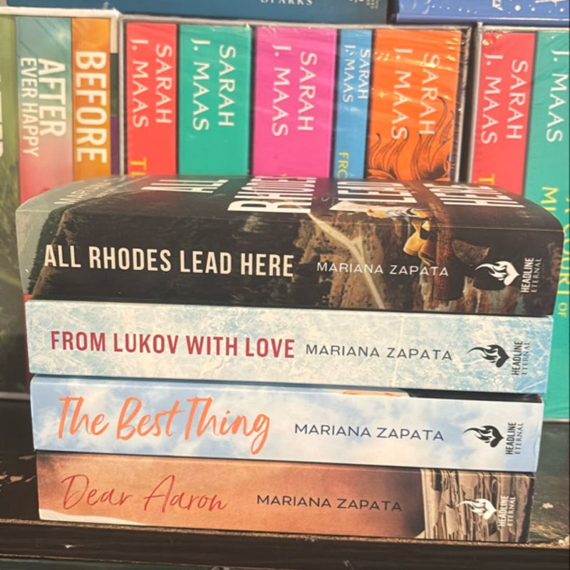 Mariana Zapata bookset: All Rhodes Lead Here, The Best Thing, Dear Aaron, From Lukov with Love