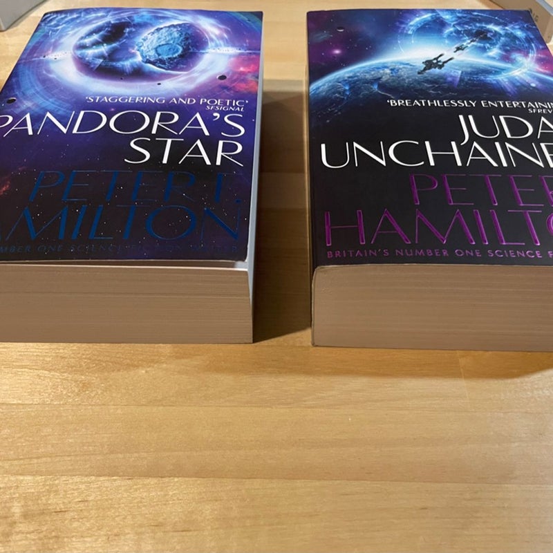 Pandoras Star & Judas Unchained by Peter F. Hamilton, Paperback, Commonwealth Saga
