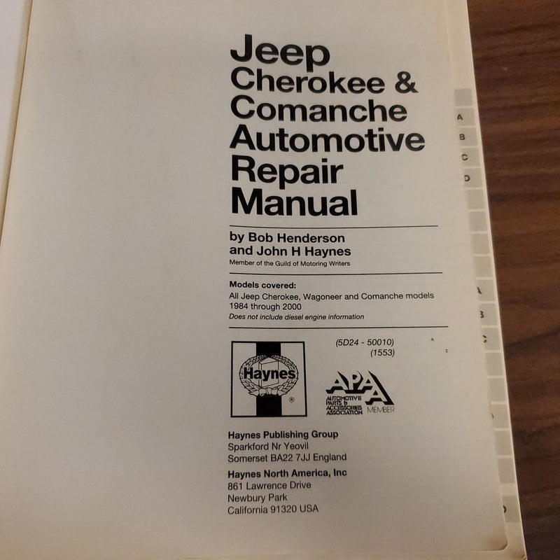 Jeep Cherokee 1984 thru 2000 Haynes Repair Manual 