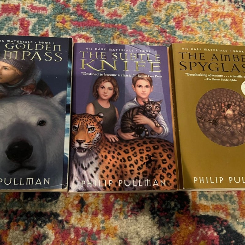 His Dark Materials Trilogy Pullman Golden Compass/Subtle Knife/Amber PB lot VG
