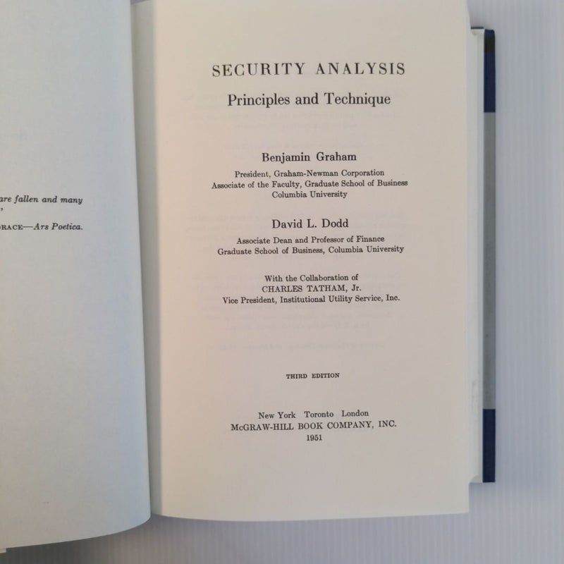 Security Analysis: the Classic 1951 Edition by Benjamin