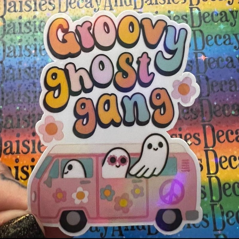 Pastel Groovy Ghost Gang Hippie Iridescent Sticker
