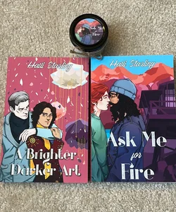 Ask Me For Fire / A Brighter, Darker Art paperback bundle with matching candle!