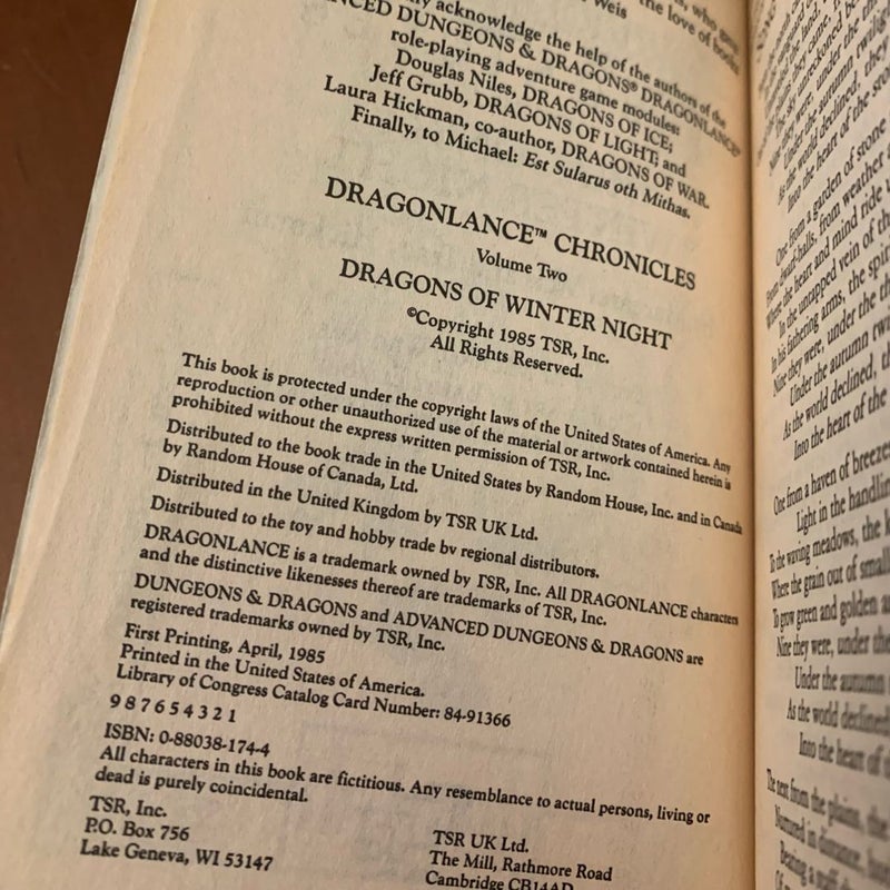 Vintage DragonLance: Dragons of Winter Night, Chronicles 2, 1985 First Edition First Printing