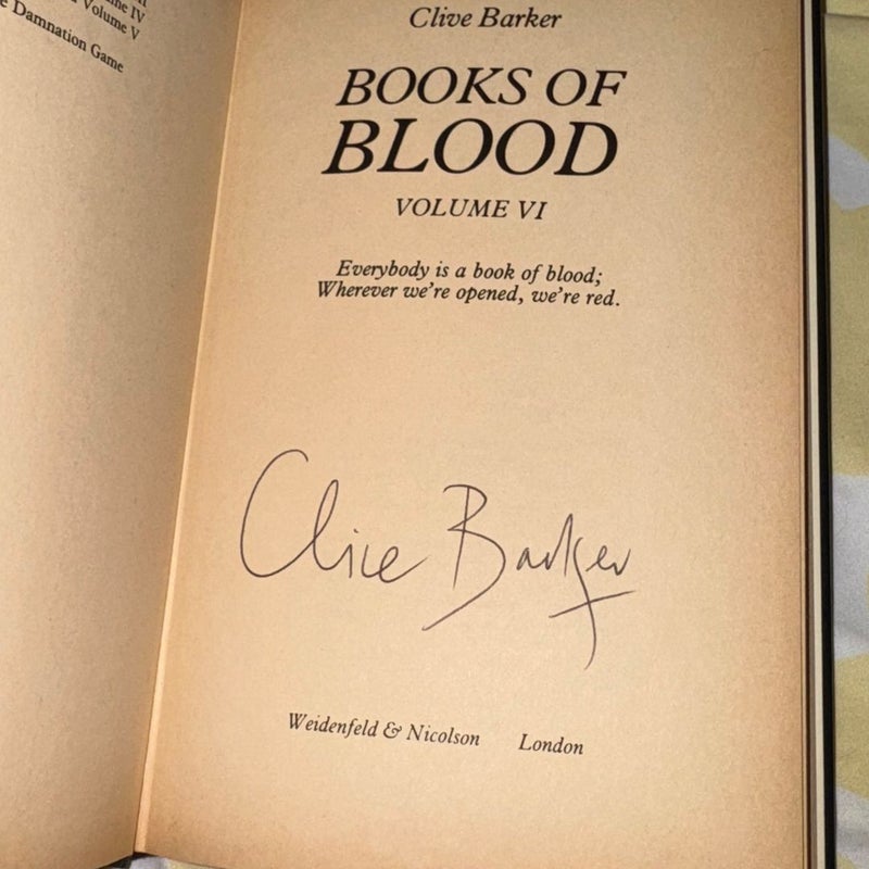 BOOKS OF BLOOD VOLUMES 1-6 SIGNED