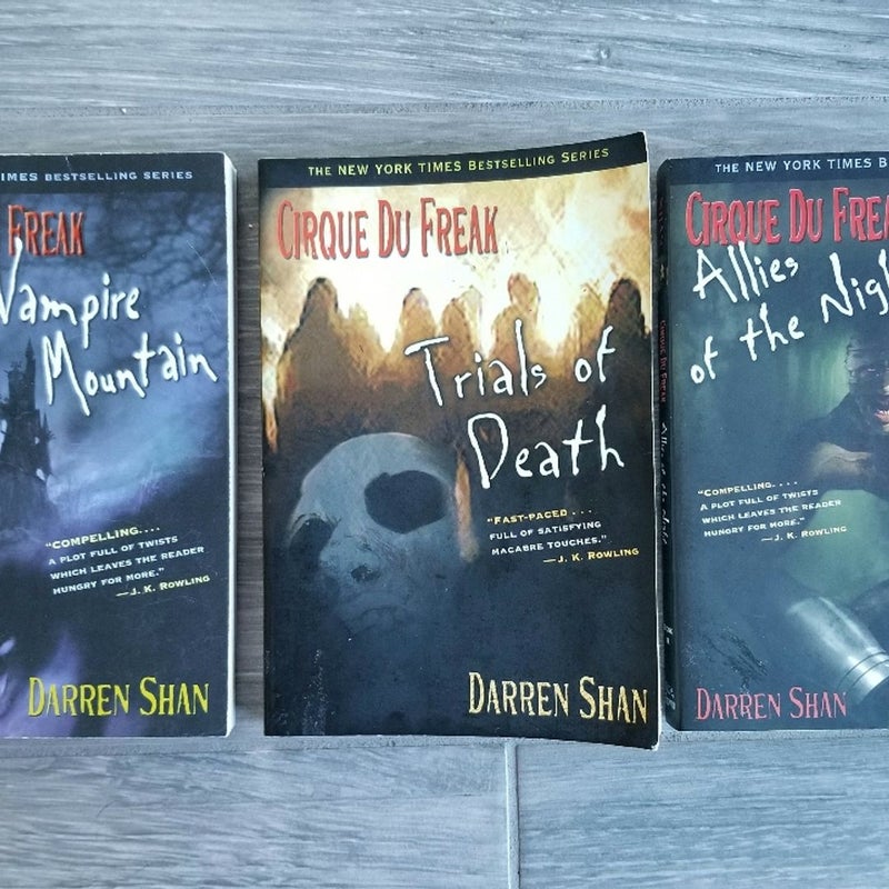 3 CIRQUE DU FREAK DARREN SHAN Y.A. HORROR BOOKS VAMPIRE MOUNTAIN, TRIALS OF DEATH, ALLIES OF THE NIGHT