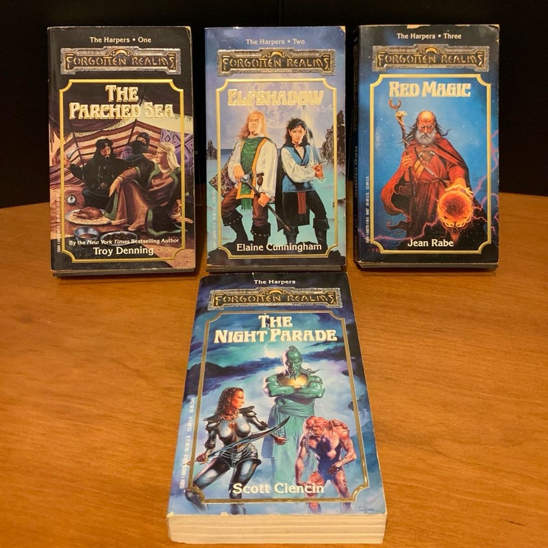 Vintage First Edition Forgotten Realms: Harpers Series 1-4: The Parched Sea, Elfshadow, Red Magic, Night Parade