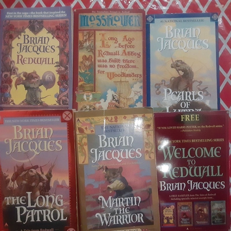 6 Redwall Book Lot,  Martin the Warrior, Long Patrol, Pearls of Lutra, Mossflower