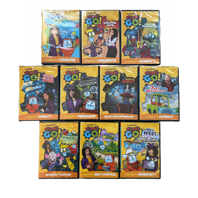 26 DVDs of SuperBook, featuring thrilling Bible stories, Gizmo Go!, and Explorer