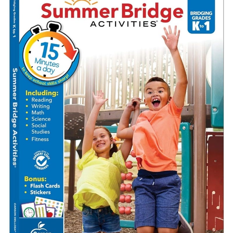 Summer Bridge Activities Kindergarten to 1st Grade Workbooks, Math, Reading Comprehension, Writing, Science, Fitness, Social Studies Summer Learning, 1st Grade Workbooks All Subjects With Flash Cards