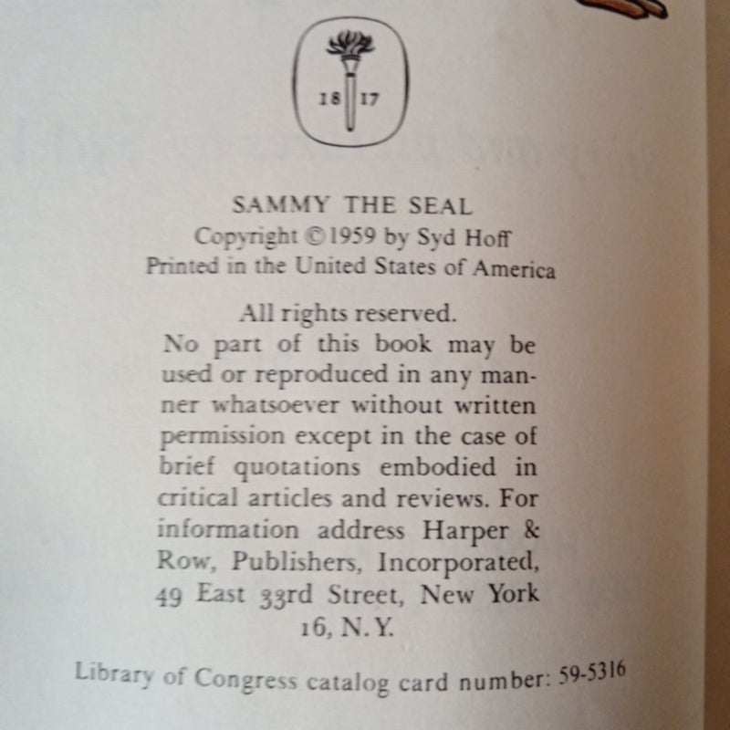 Sammy The Seal. (Antique 1959) A I Can Read Book