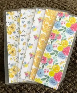 New 5 bookmarks double sided laminated flowers blue yellow pink 