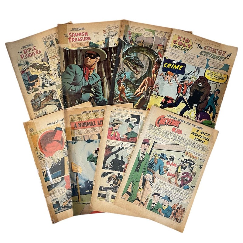 Vintage Western Comic Lot of 8 1950s 60s Lone Ranger Damaged Reader Copies Set