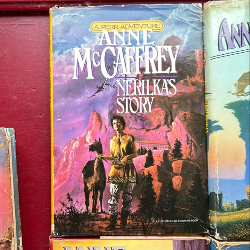 5 Hardcover Pern Books: first fall, renegades, Harper Hall of Pern, nerilka’s story, weyrs of pern. 