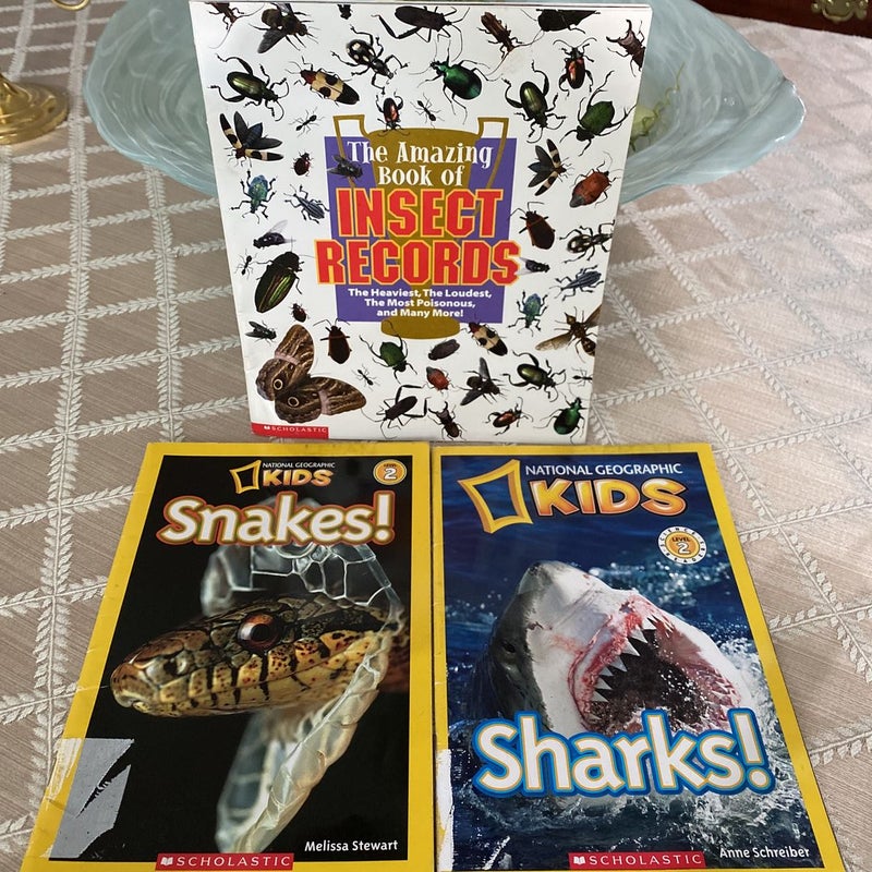 National Geographic Snakes;Sharks the Amazing book of Insects Records