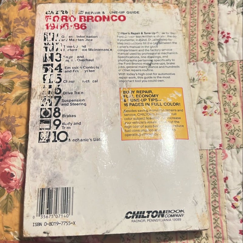 Chilton Book compamu Repair and Tune Up Guide: Ford Bronco 1966-86 n