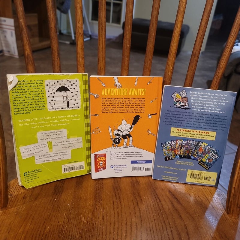 *CLEARANCE* BUNDLE - 1) Diary Of A Wimpy Kid, Hard Luck 2) Rowley Jefferson's Awesome Friendly Adventure 3) The Adventure Of Captain Underpants [Jeff Kinney, Dav Pilkey]