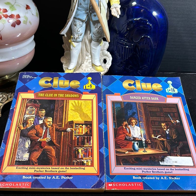 Clue lot of 2: The Clue in the Shadows & Danger After Dark 