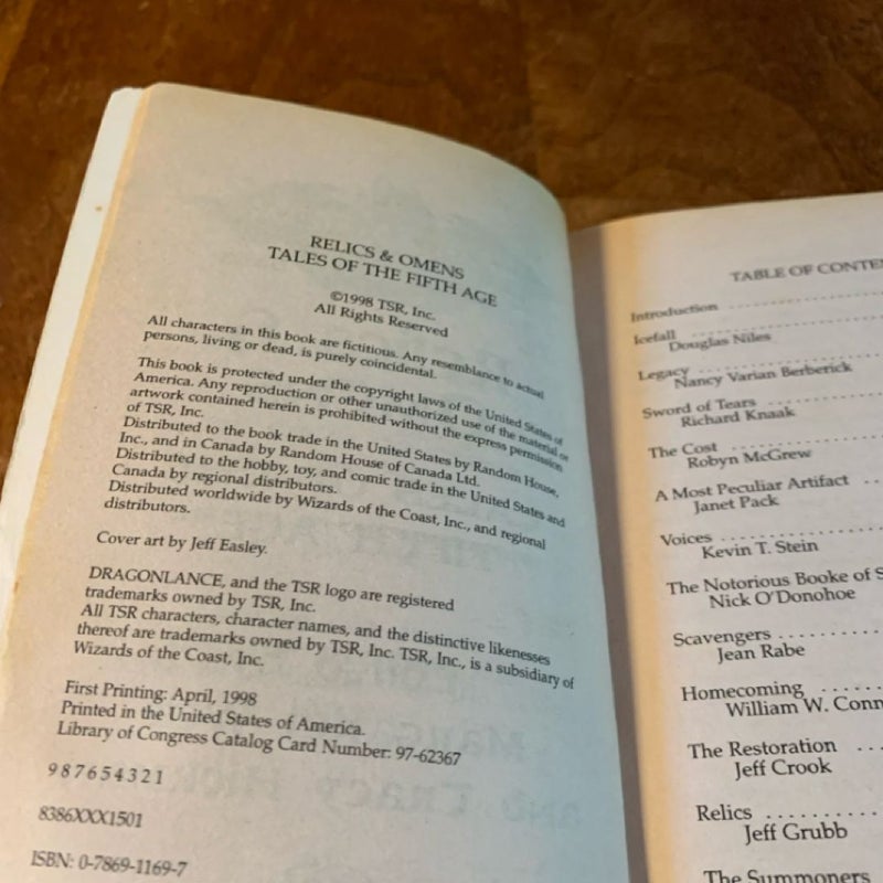 Relics and Omens, First Edition First Printing