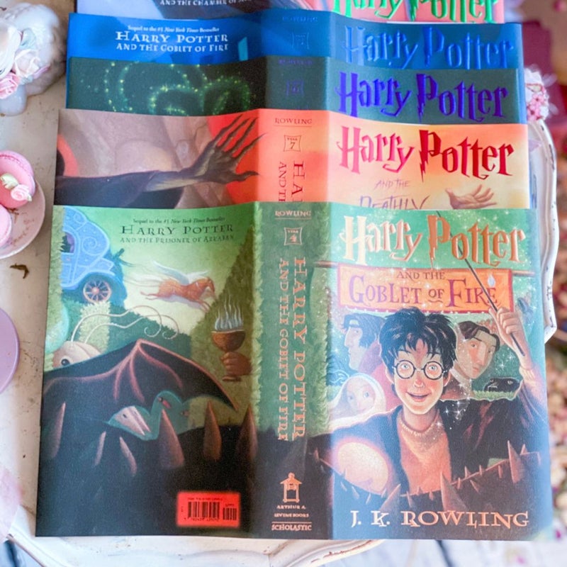 RARE Harry Potter set of 7 Dust Jackets + Bonus Cursed Child Jacket