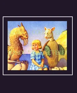 Mock Turtle Breaks Your Heart Alice in Wonderland 1940s Color Litho Book Art Page