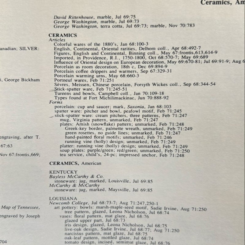 The Magazine ANTIQUES CUMULATIVE INDEX 1967 TO 1971 VOL XCI - C