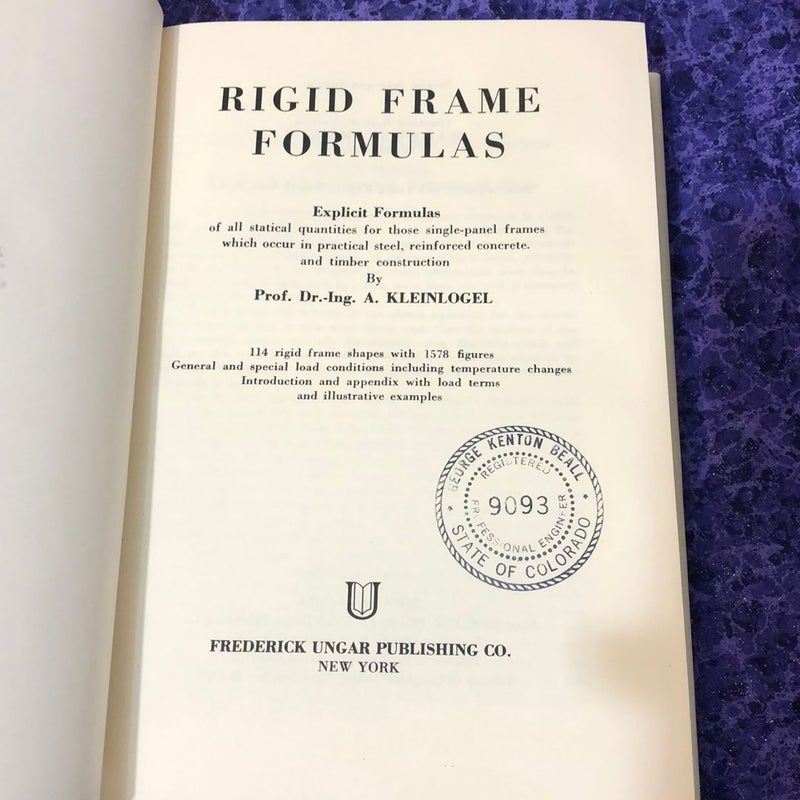 Rigid Frame Formulas