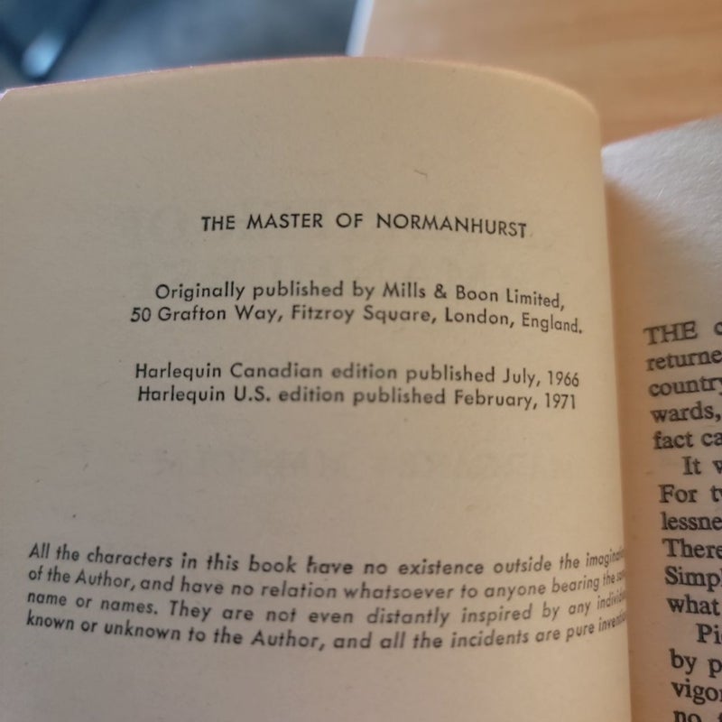 The Master of Normanhurst (1966 Harlequin)