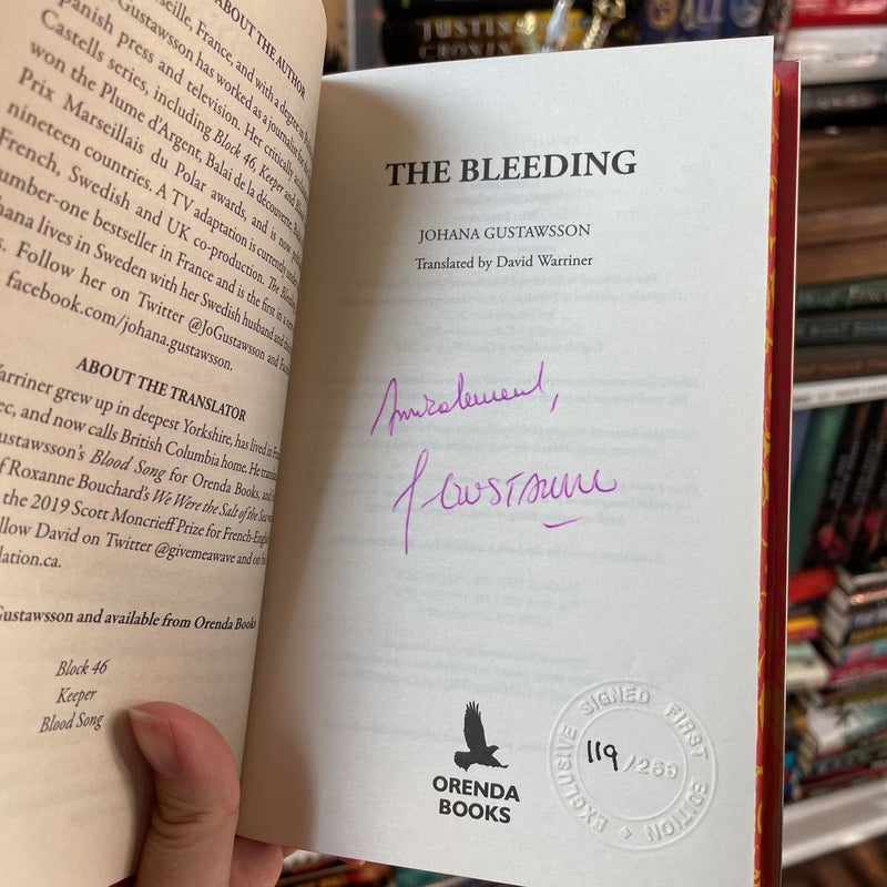 Signed Numbered Sprayed Edges Special Edition Goldsboro Books The Bleeding  by Johana Gustawsson; David Warriner, Hardcover