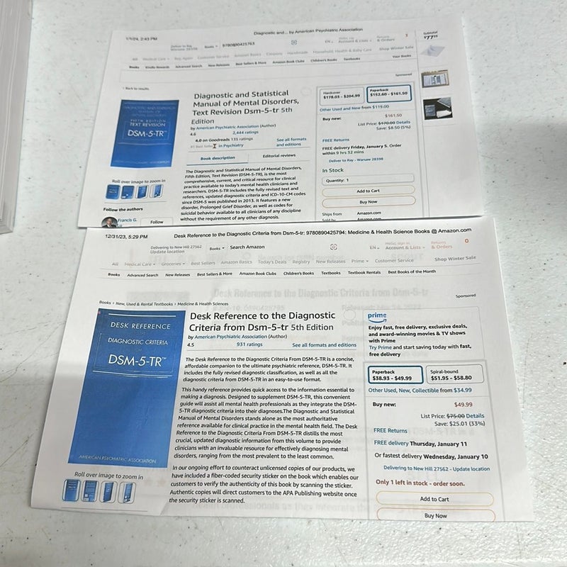 (Lot of 2 )Diagnostic and Statistical Manual of Mental Disorders, Fifth Edition, Text Revision (DSM-5-TR(tm))