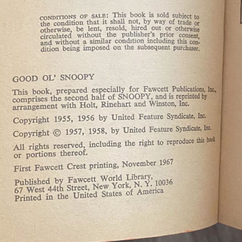 Good Ol' Snoopy Paperback Book Peanuts 1967