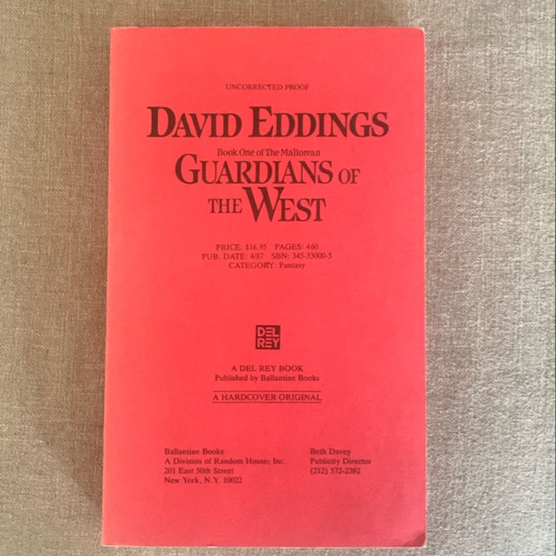 GUARDIANS OF THE WEST- RARE Uncorrected Proof!