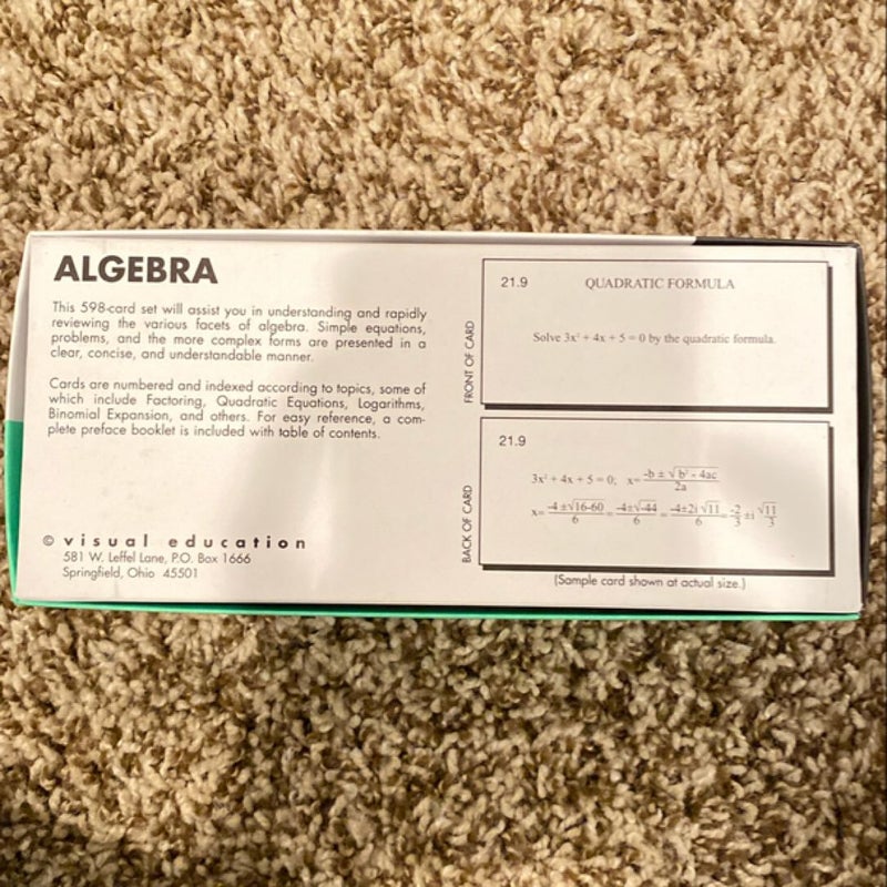 Algebra academic study card set