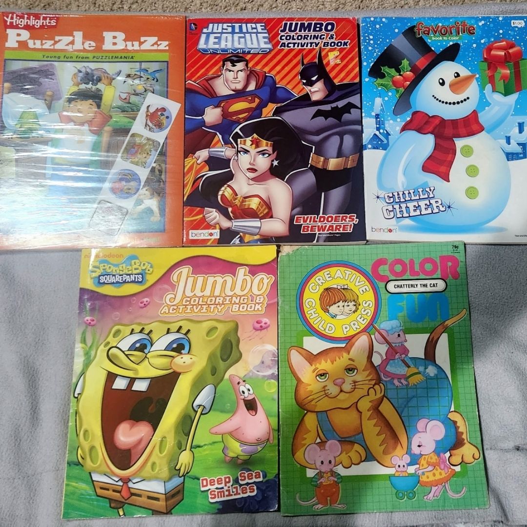 Highlights Puzzle Buzz, Justice League Unlimited,  Chilly Cheer, Chatterly the Cat, SpongeBob SquarePants, 