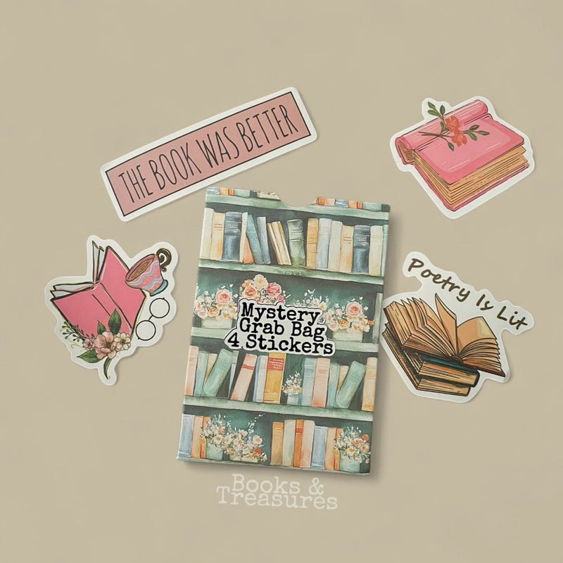 Mystery Sticker Grab Bag 4 Bookish Stickers Handmade