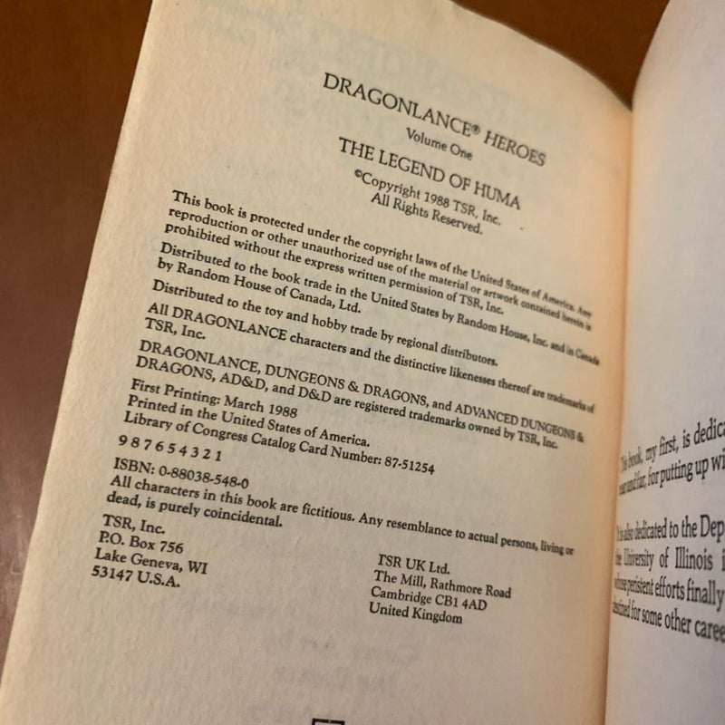 DragonLance: The Legend of Huma, Heroes 1, First Edition First Printing